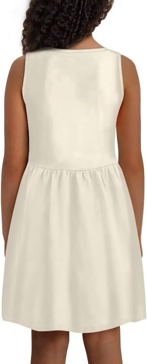 Girls Cute Summer Dresses 2-14Y Kids Mini Party Sun Dress Twirly Skater Dress Sleeveless Dress with Pockets