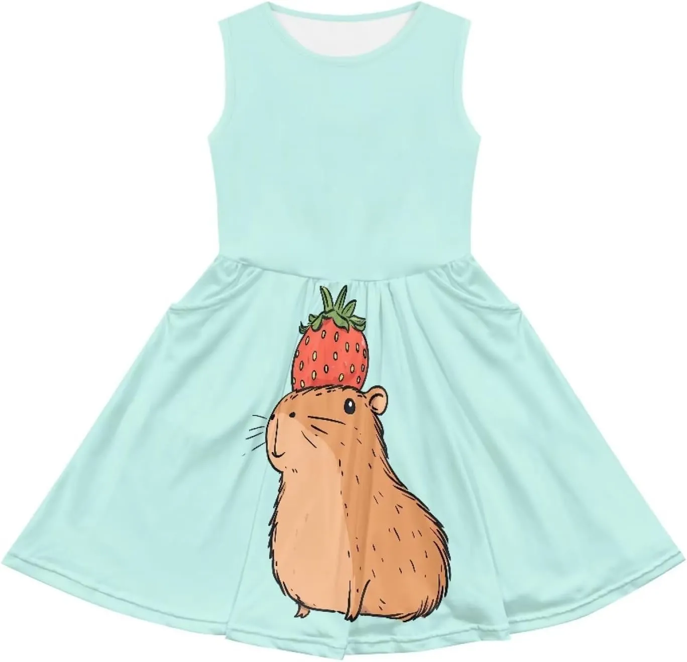 Girls Cute Summer Dresses 2-14Y Kids Mini Party Sun Dress Twirly Skater Dress Sleeveless Dress with Pockets