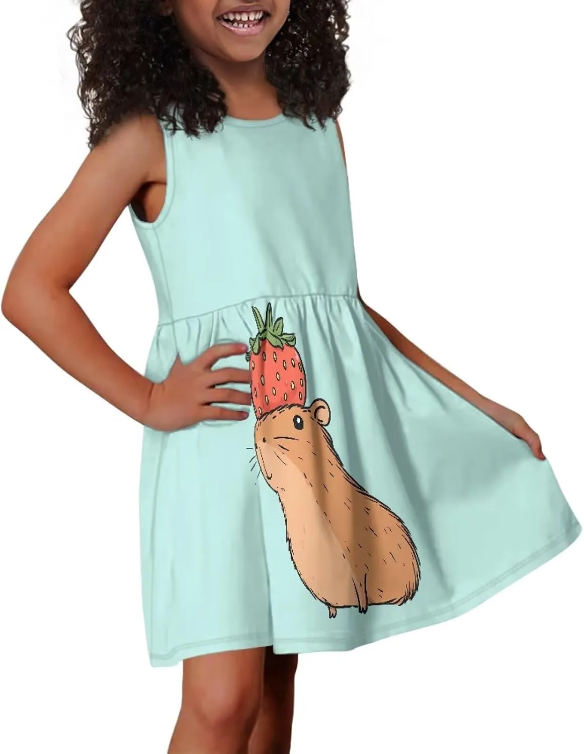 Girls Cute Summer Dresses 2-14Y Kids Mini Party Sun Dress Twirly Skater Dress Sleeveless Dress with Pockets
