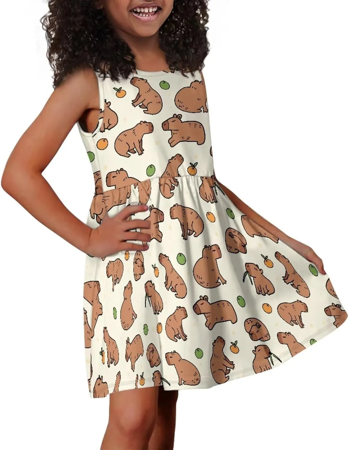 Girls Cute Summer Dresses 2-14Y Kids Mini Party Sun Dress Twirly Skater Dress Sleeveless Dress with Pockets