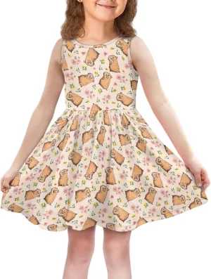 Girls Cute Summer Dresses 2-14Y Kids Mini Party Sun Dress Twirly Skater Dress Sleeveless Dress with Pockets