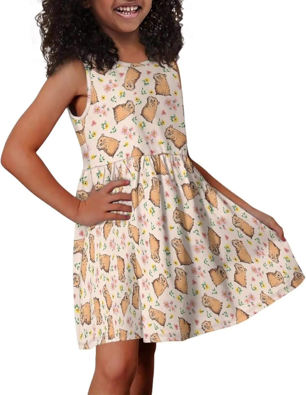 Girls Cute Summer Dresses 2-14Y Kids Mini Party Sun Dress Twirly Skater Dress Sleeveless Dress with Pockets