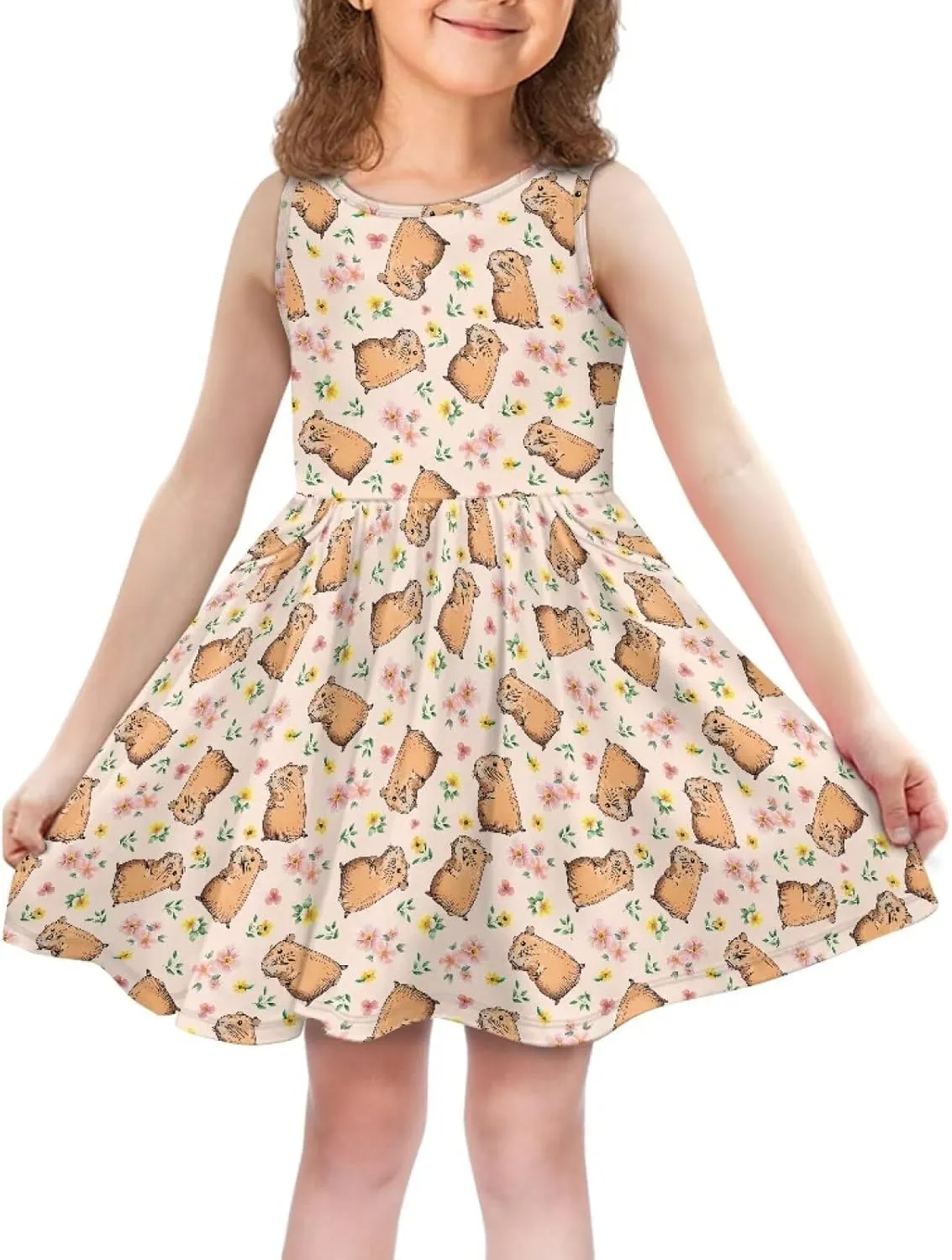 Girls Cute Summer Dresses 2-14Y Kids Mini Party Sun Dress Twirly Skater Dress Sleeveless Dress with Pockets