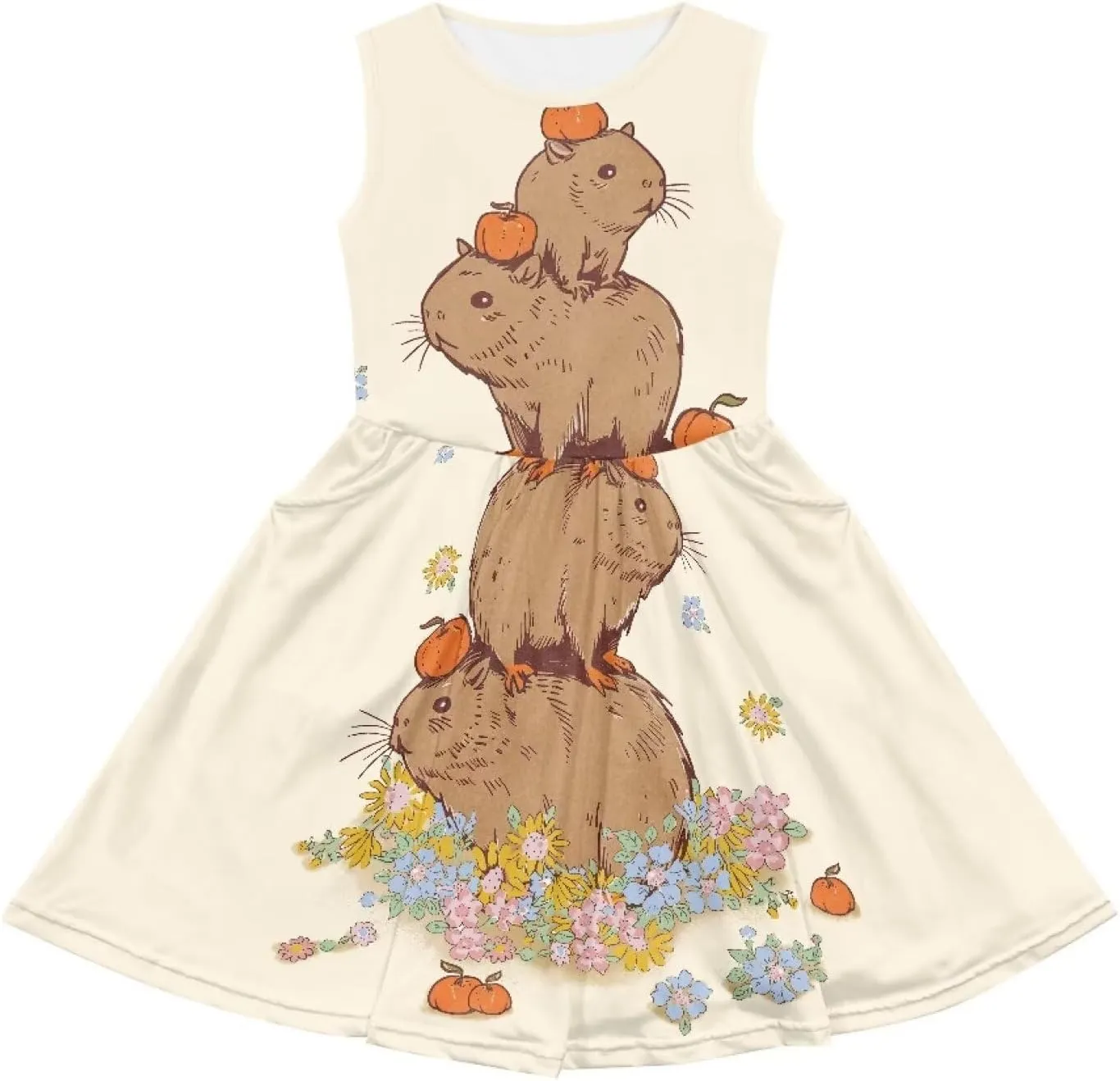 Girls Cute Summer Dresses 2-14Y Kids Mini Party Sun Dress Twirly Skater Dress Sleeveless Dress with Pockets