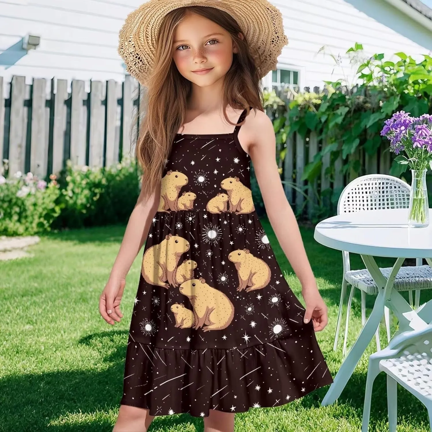 Girls Summer Dress 3-14 Y Kids Casual Spaghetti Strap Tiered Midi Dresses Cute Twirly Skater Party Sundress