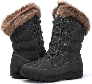 GLOBALWIN Women's Snow Boots Mid Calf Warm Winter Fashion Boots Comfortable Lace-UpWaterproof Boots Insulated Non-Slip Outdoor Shoes for Women