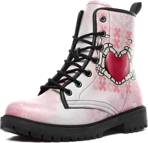 Gothic Heart & Rose Combat Boots – Vintage Lace-Up Leather Ankle Boots for Women, Stylish Anti-Slip Casual Footwear