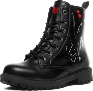 Gothic Heart & Rose Combat Boots – Vintage Lace-Up Leather Ankle Boots for Women, Stylish Anti-Slip Casual Footwear