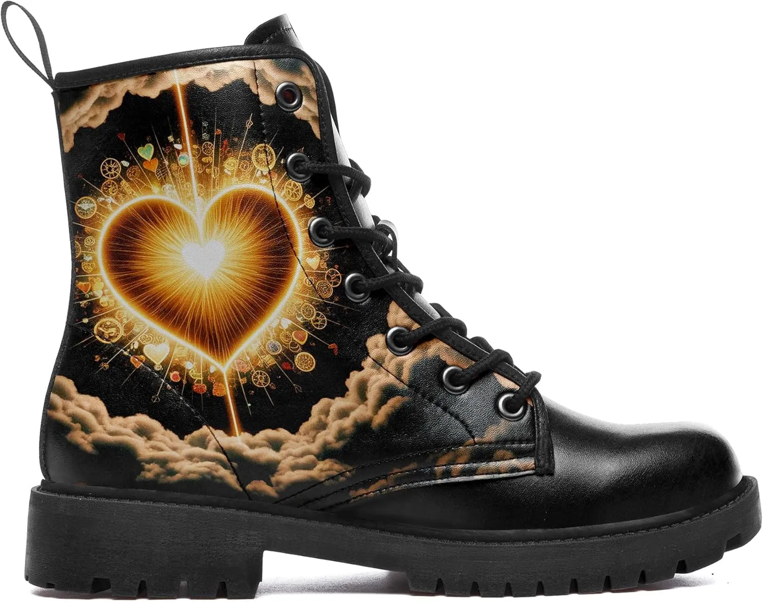 Gothic Heart & Rose Combat Boots – Vintage Lace-Up Leather Ankle Boots for Women, Stylish Anti-Slip Casual Footwear