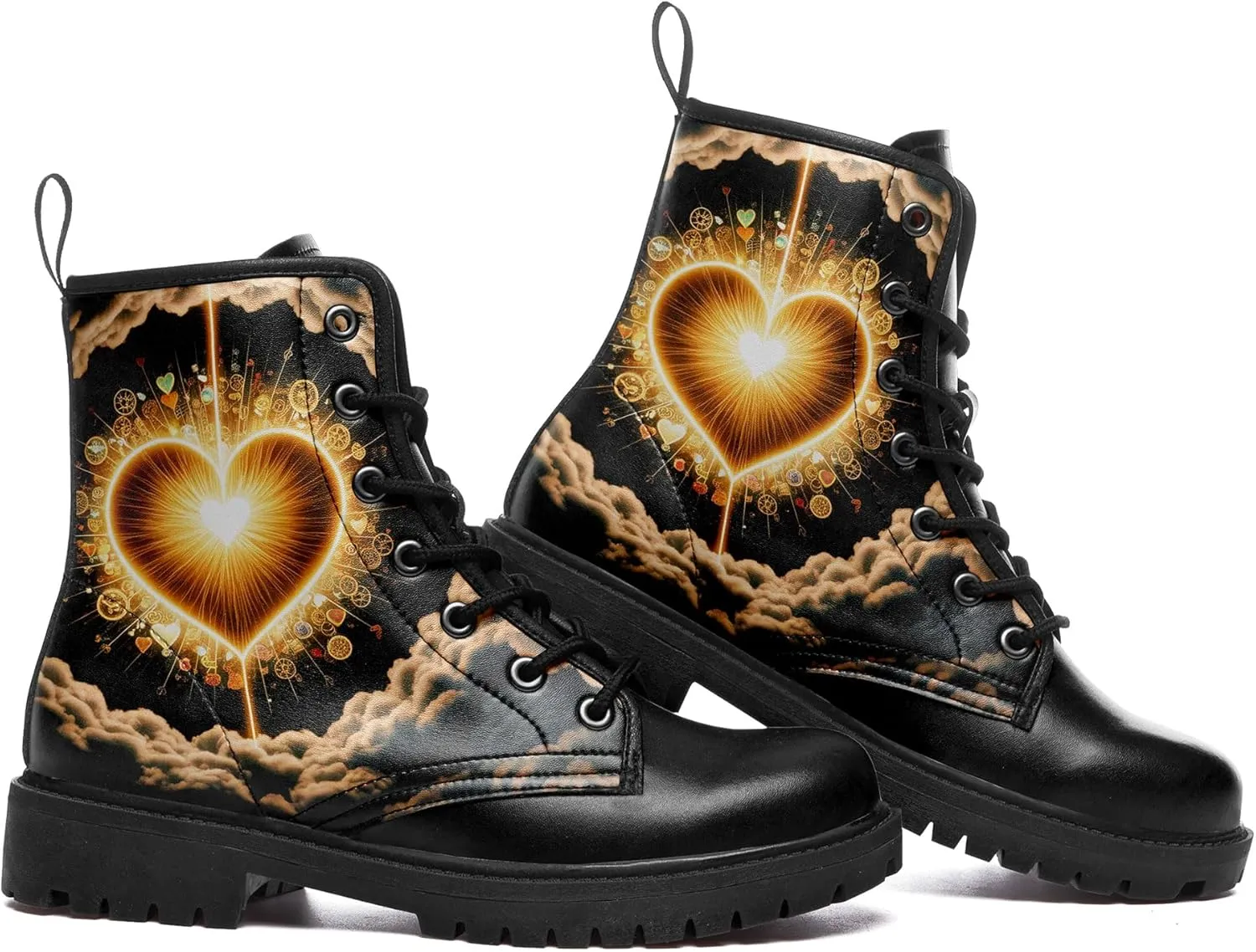 Gothic Heart & Rose Combat Boots – Vintage Lace-Up Leather Ankle Boots for Women, Stylish Anti-Slip Casual Footwear