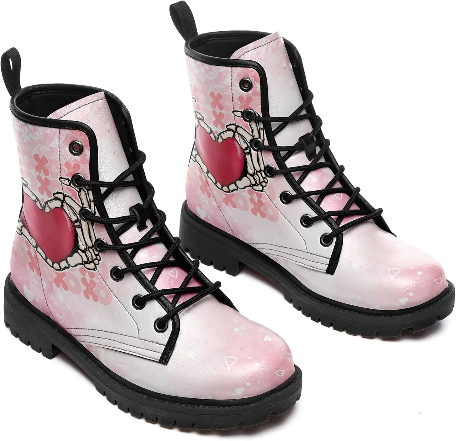 Gothic Heart & Rose Combat Boots – Vintage Lace-Up Leather Ankle Boots for Women, Stylish Anti-Slip Casual Footwear