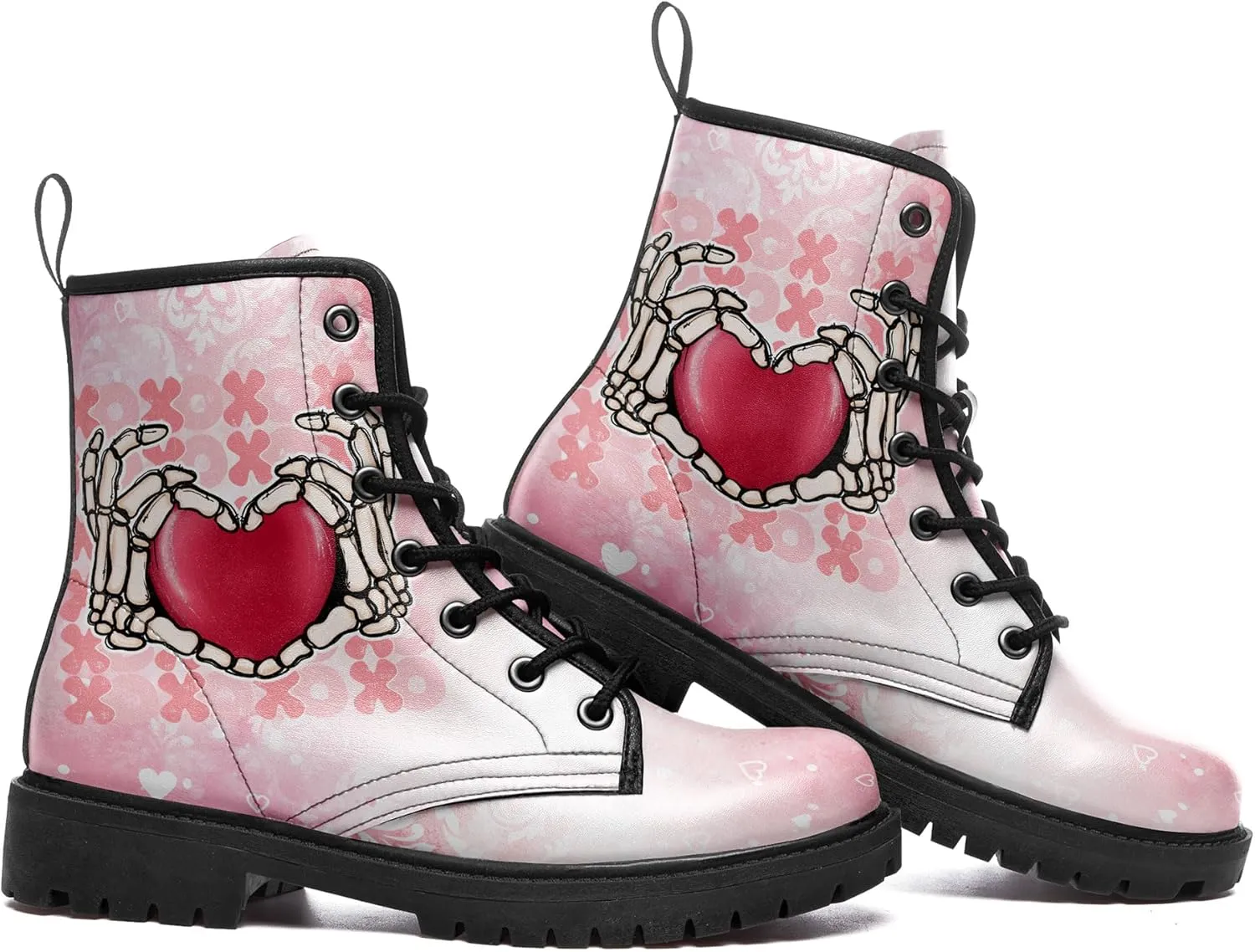 Gothic Heart & Rose Combat Boots – Vintage Lace-Up Leather Ankle Boots for Women, Stylish Anti-Slip Casual Footwear