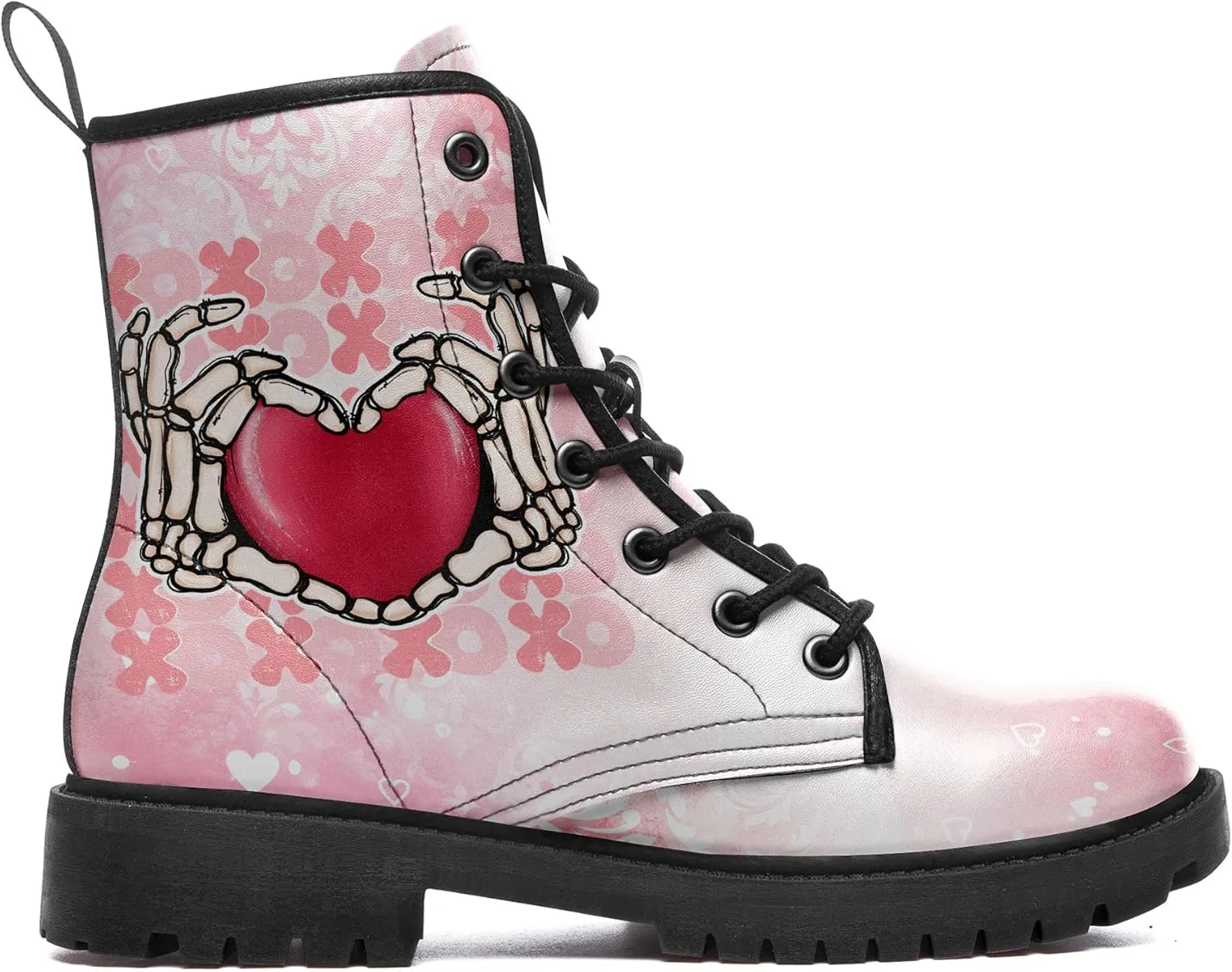 Gothic Heart & Rose Combat Boots – Vintage Lace-Up Leather Ankle Boots for Women, Stylish Anti-Slip Casual Footwear