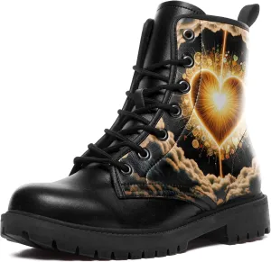 Gothic Heart & Rose Combat Boots – Vintage Lace-Up Leather Ankle Boots for Women, Stylish Anti-Slip Casual Footwear