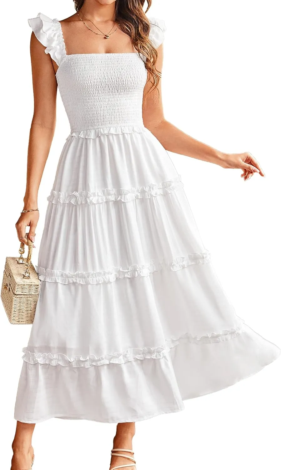 GRACE KARIN 2025 Womens Summer Beach Dress Square Neck Casual A-Line Maxi Sundress with Pocket