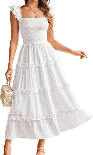 GRACE KARIN 2025 Womens Summer Beach Dress Square Neck Casual A-Line Maxi Sundress with Pocket
