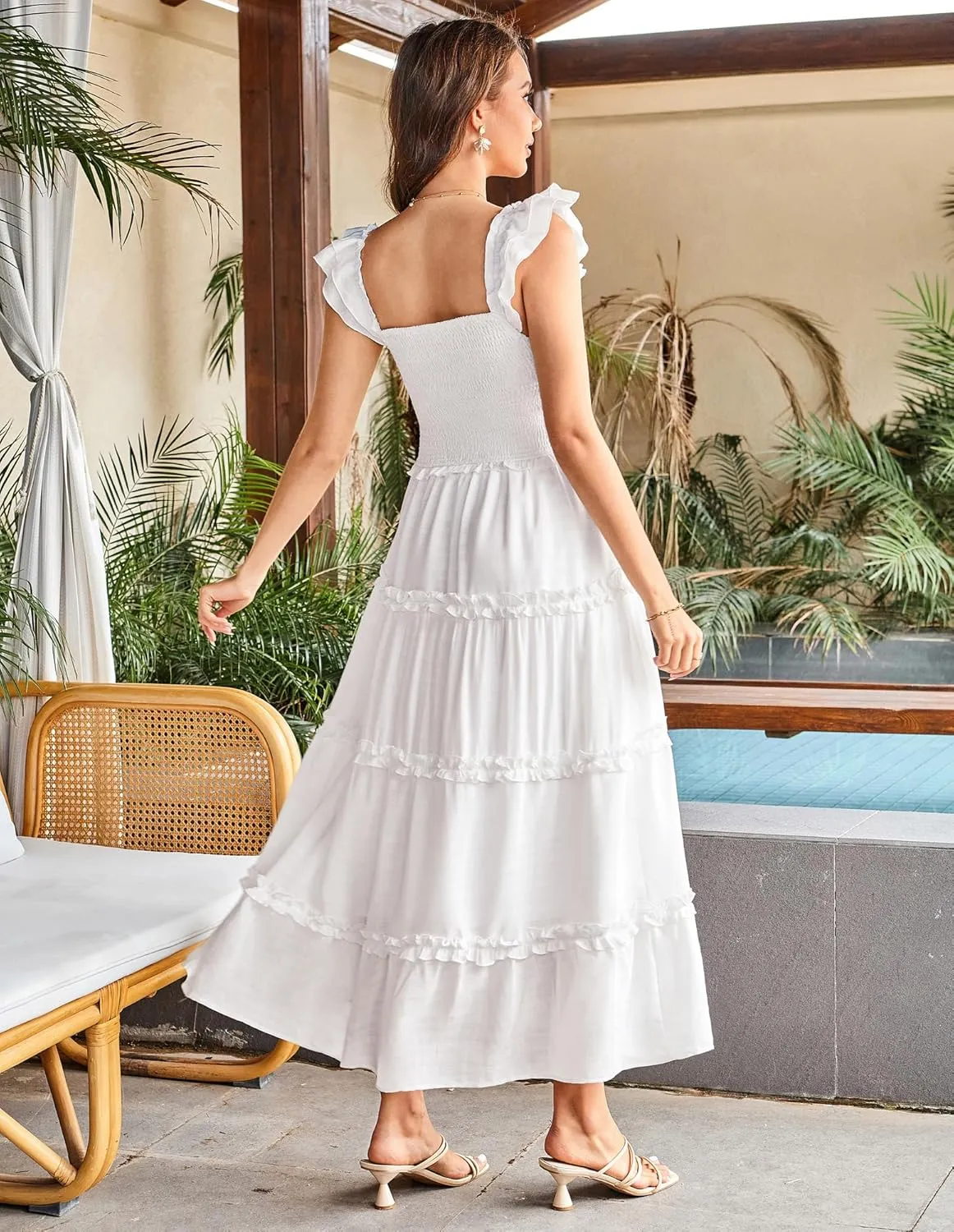 GRACE KARIN 2025 Womens Summer Beach Dress Square Neck Casual A-Line Maxi Sundress with Pocket