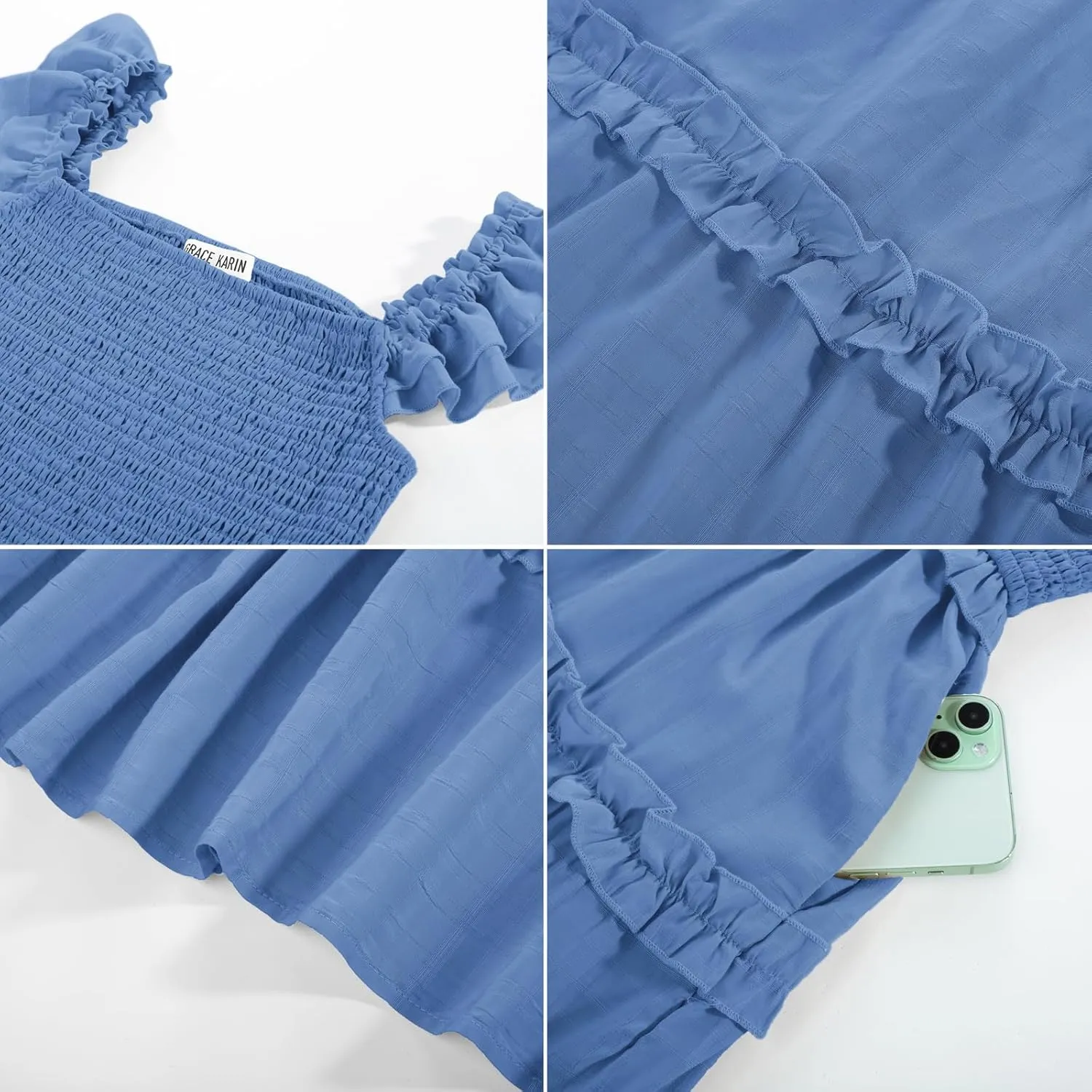 GRACE KARIN 2025 Womens Summer Beach Dress Square Neck Casual A-Line Maxi Sundress with Pocket