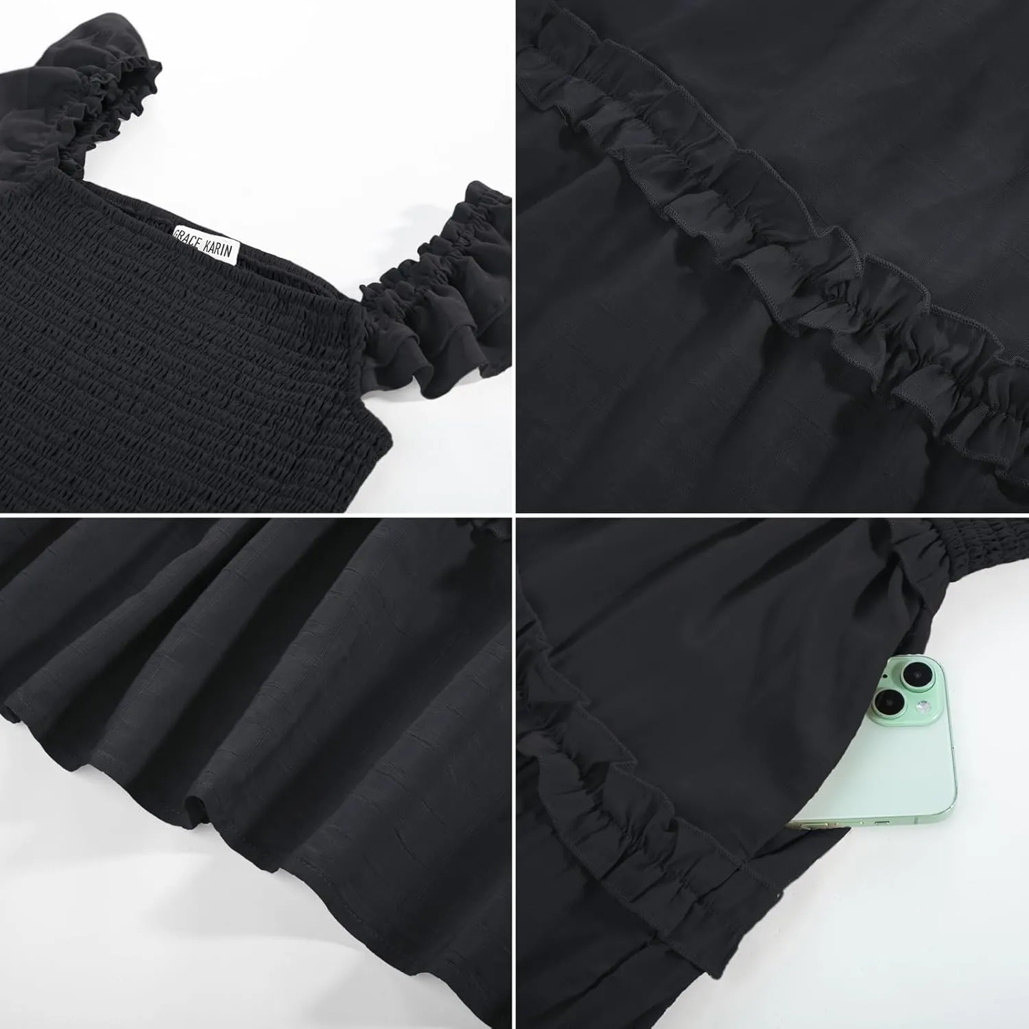 GRACE KARIN 2025 Womens Summer Beach Dress Square Neck Casual A-Line Maxi Sundress with Pocket
