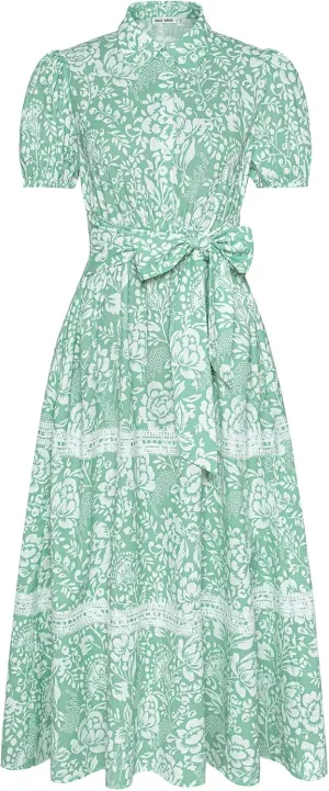 GRACE KARIN Women's 2025 Summer Floral Flowy Dresses Boho Tie Belt Short Puff Sleeve A Line Maxi Shirt Dress with Pocket