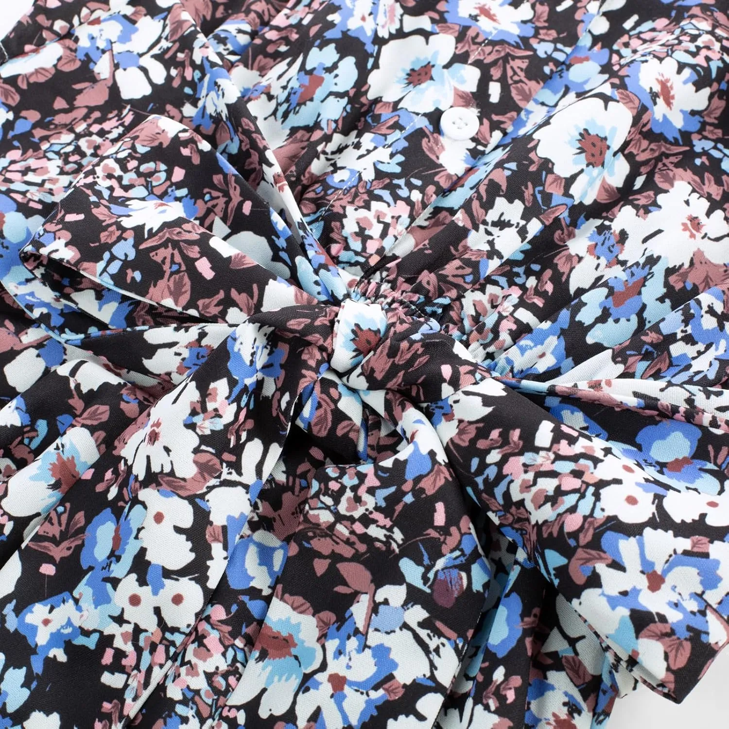 GRACE KARIN Women's 2025 Summer Floral Flowy Dresses Boho Tie Belt Short Puff Sleeve A Line Maxi Shirt Dress with Pocket