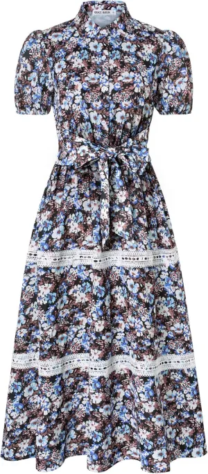 GRACE KARIN Women's 2025 Summer Floral Flowy Dresses Boho Tie Belt Short Puff Sleeve A Line Maxi Shirt Dress with Pocket