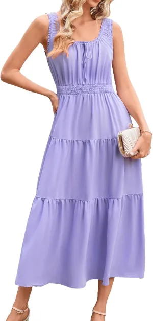 GRACE KARIN Women's Summer Dresses 2025 Long Flowy Tiered Dress Boho Swing Sundress with Pocket