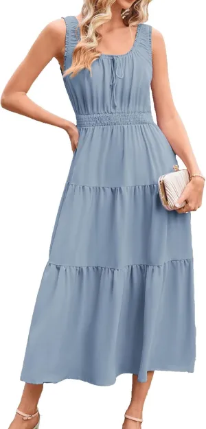GRACE KARIN Women's Summer Dresses 2025 Long Flowy Tiered Dress Boho Swing Sundress with Pocket
