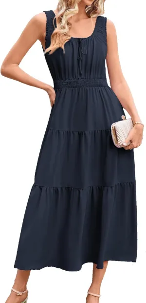 GRACE KARIN Women's Summer Dresses 2025 Long Flowy Tiered Dress Boho Swing Sundress with Pocket