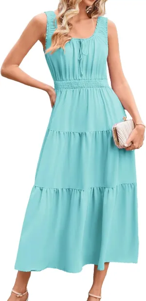 GRACE KARIN Women's Summer Dresses 2025 Long Flowy Tiered Dress Boho Swing Sundress with Pocket