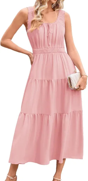 GRACE KARIN Women's Summer Dresses 2025 Long Flowy Tiered Dress Boho Swing Sundress with Pocket