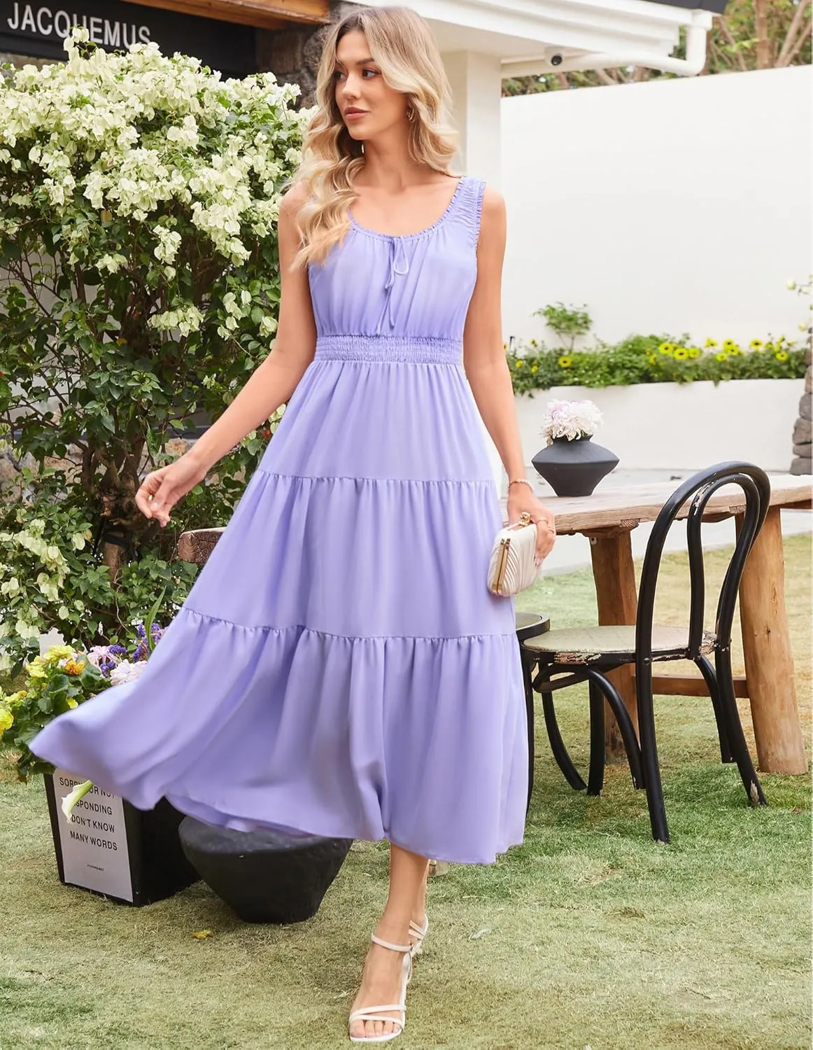 GRACE KARIN Women's Summer Dresses 2025 Long Flowy Tiered Dress Boho Swing Sundress with Pocket