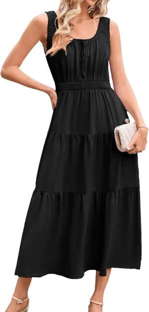 GRACE KARIN Women's Summer Dresses 2025 Long Flowy Tiered Dress Boho Swing Sundress with Pocket