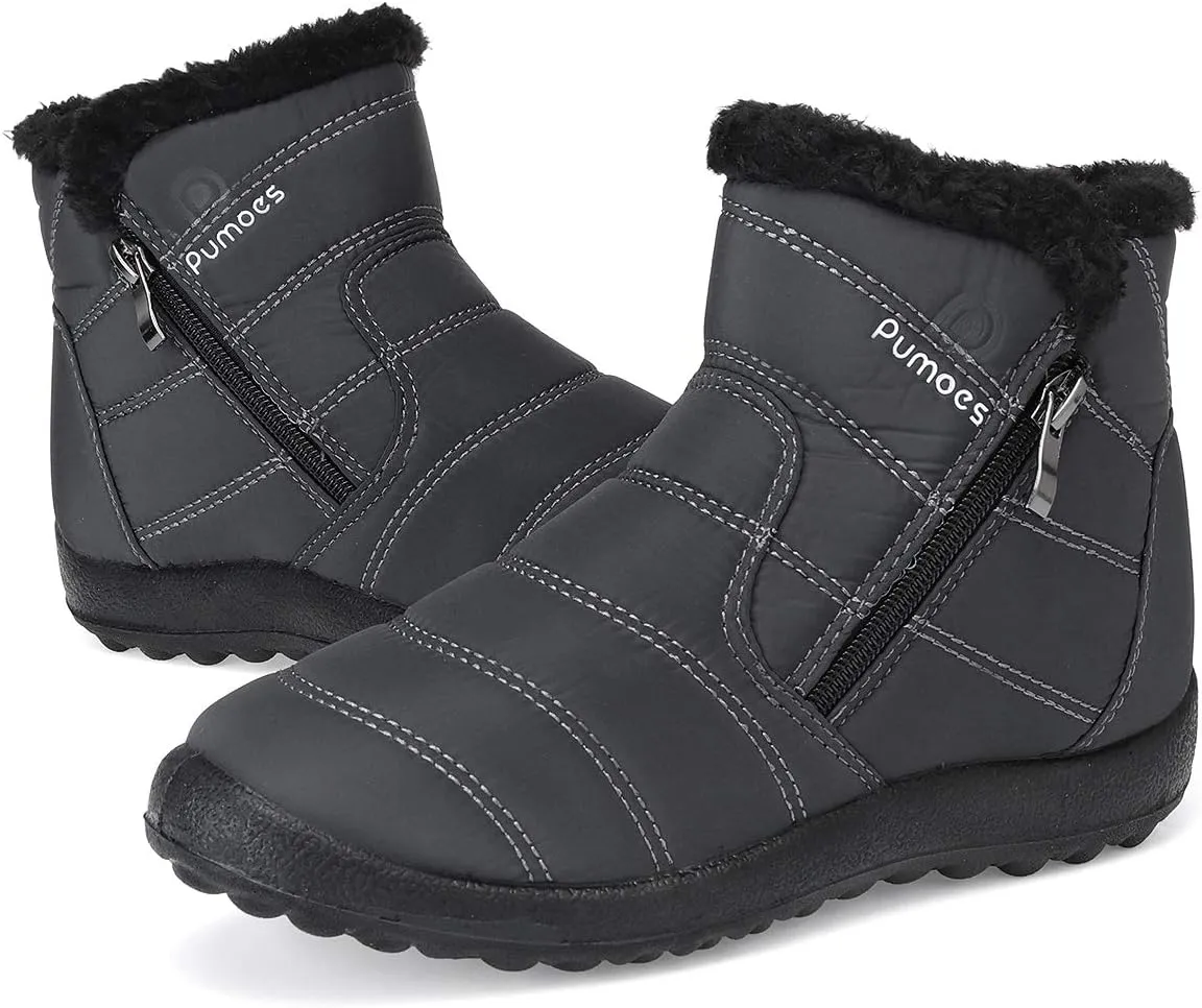 gracosy Warm Snow Boots Outdoor for Women, Winter Warm Boots Women Anti-Slip Winter Bootie Fur Lined Warm Ankle Boots Waterproof Slip on Outdoor Shoes