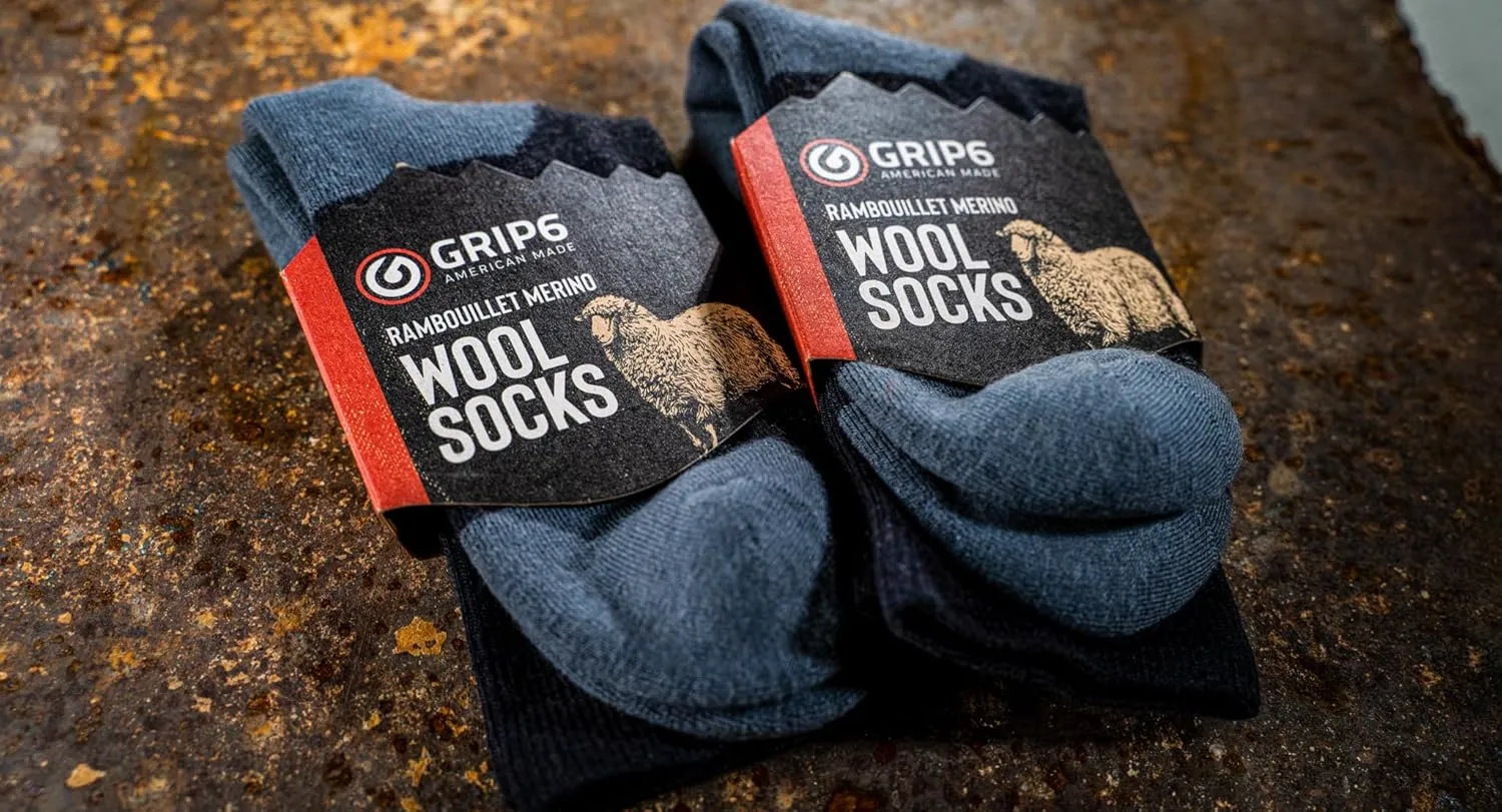GRIP6 Crew Socks - Merino Wool Socks Made in the USA, Lightweight Wool Hiking Socks, Crew Socks for Men and Women