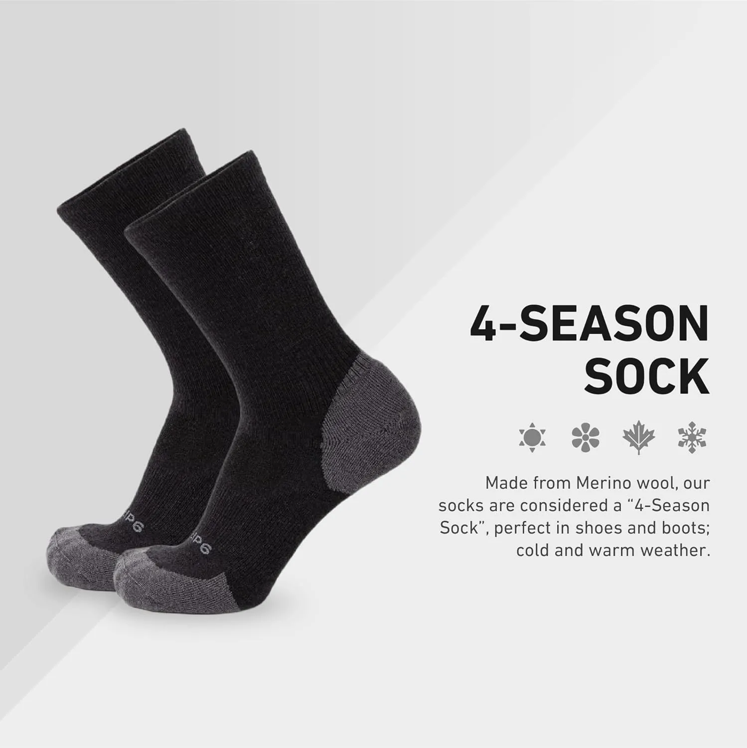 GRIP6 Crew Socks - Merino Wool Socks Made in the USA, Lightweight Wool Hiking Socks, Crew Socks for Men and Women