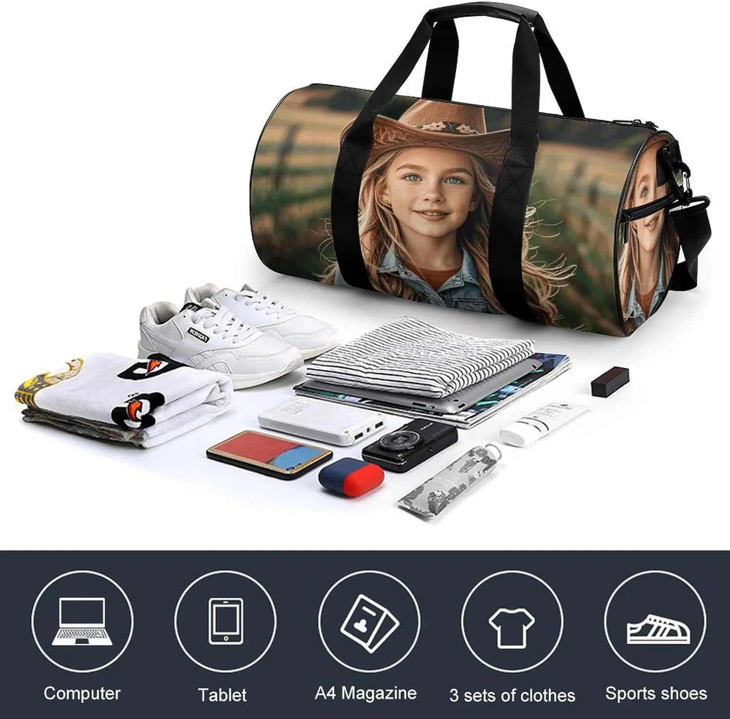 Gym Bags Small Cowgirl Boots Hat in Farms Duffel Bag Overnight Bag with Shoe Compartment Carryon Bag for Men Women
