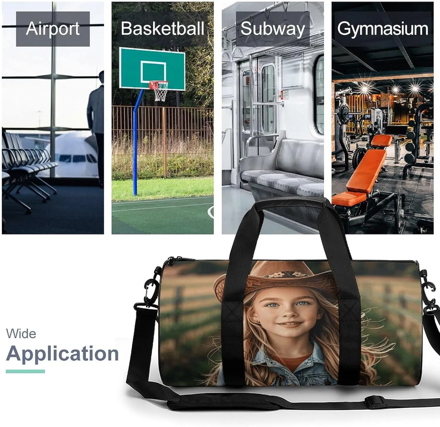 Gym Bags Small Cowgirl Boots Hat in Farms Duffel Bag Overnight Bag with Shoe Compartment Carryon Bag for Men Women