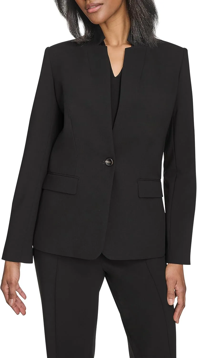 Halston Women's One Button Front Pocket Woven Blazer