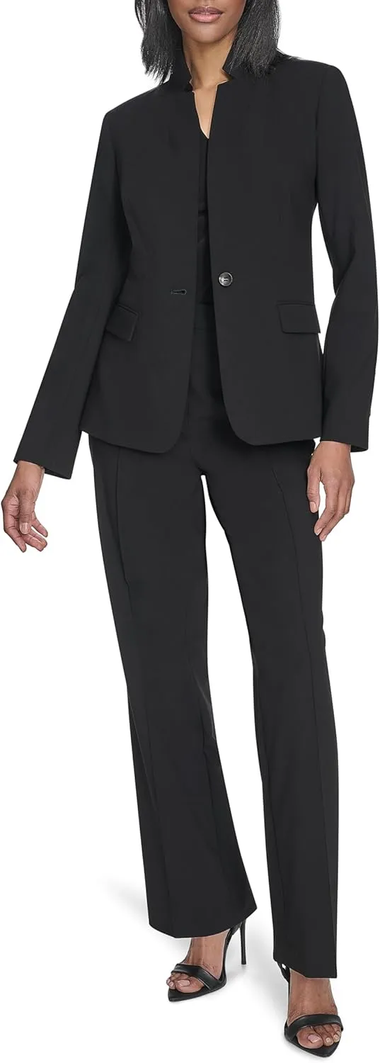 Halston Women's One Button Front Pocket Woven Blazer