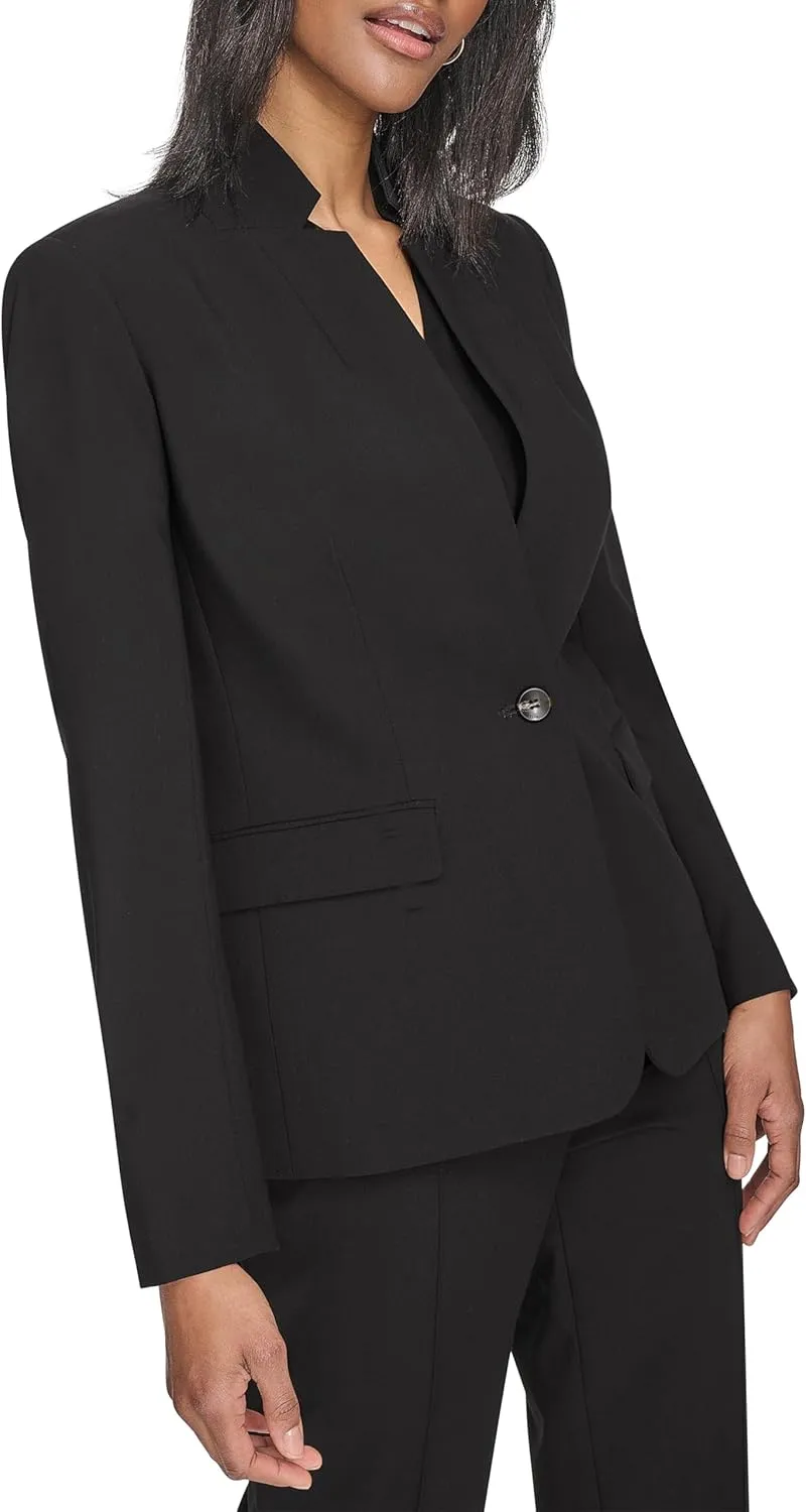 Halston Women's One Button Front Pocket Woven Blazer
