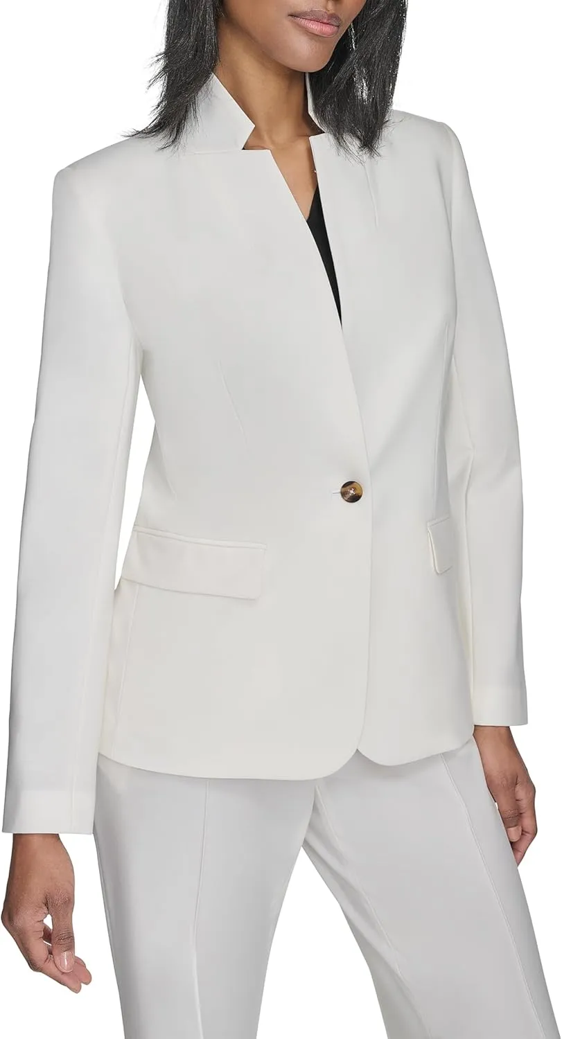 Halston Women's One Button Front Pocket Woven Blazer
