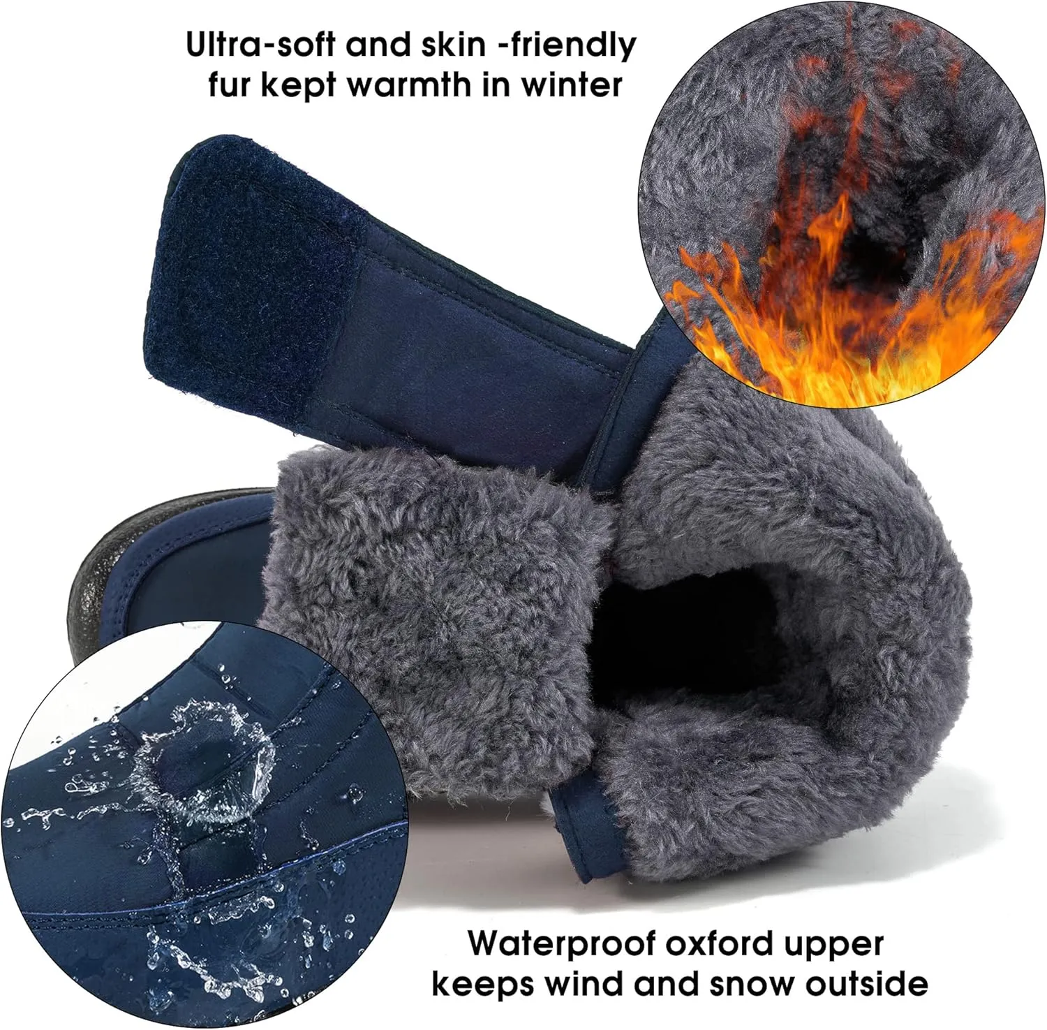 HARENCE Girls Boys Snow Boots: Comfortable Warm Fur Lined Toddler Winter Boot Hook Loop Outdoor Waterproof Slip on Boots for Kids