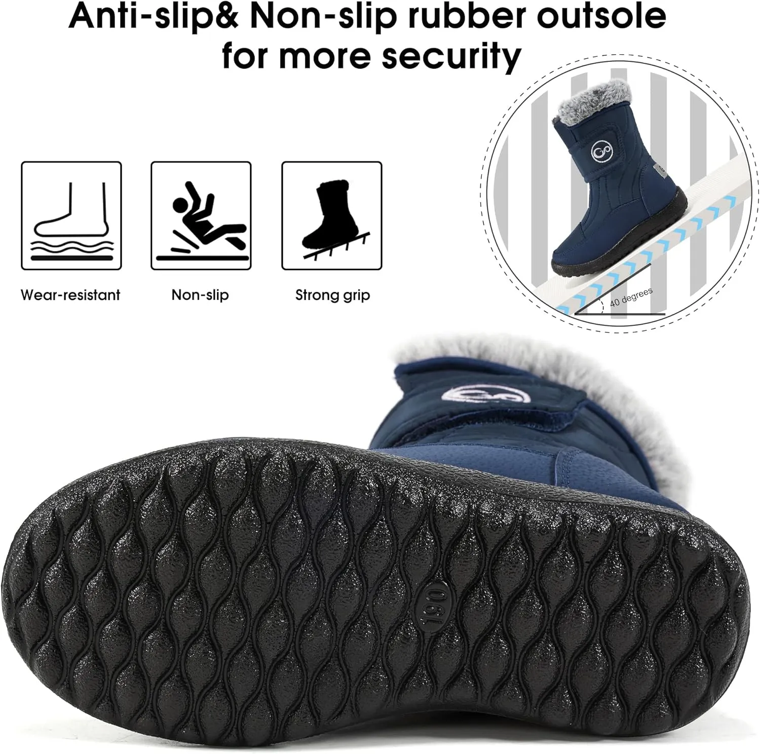 HARENCE Girls Boys Snow Boots: Comfortable Warm Fur Lined Toddler Winter Boot Hook Loop Outdoor Waterproof Slip on Boots for Kids