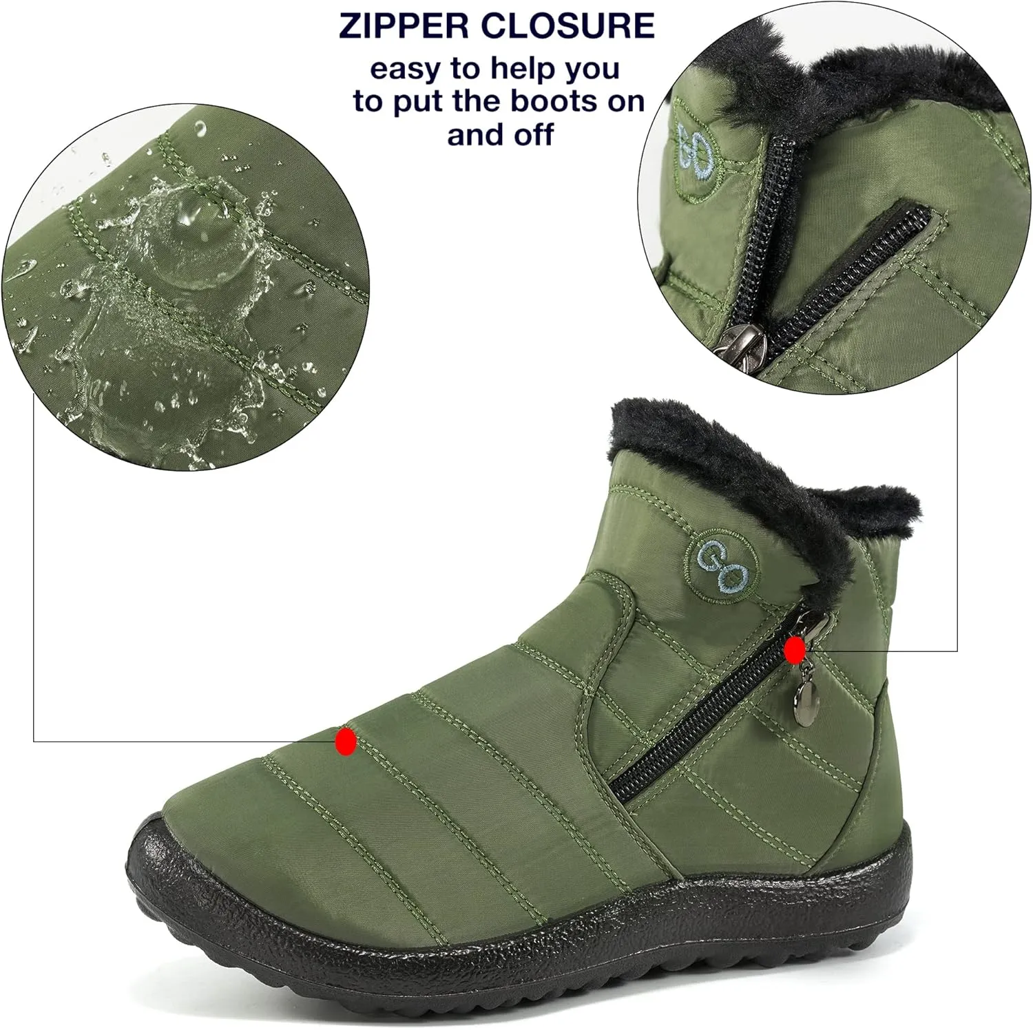 HARENCE Snow Boots for Women Winter Boot with Comfortable Warm Fur Lined Ankle Booties Outdoor Slip On Waterproof Short Boots