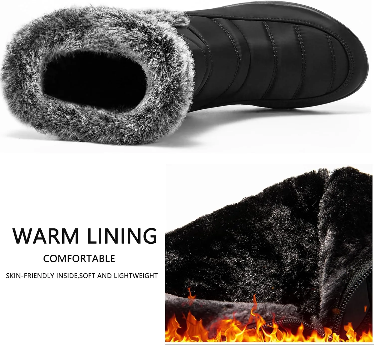 HARENCE Womens Winter Snow Boots: Warm Fur Lined Zipper Ankle Booties Comfortable Outdoor Waterproof Slip on Boots for Women