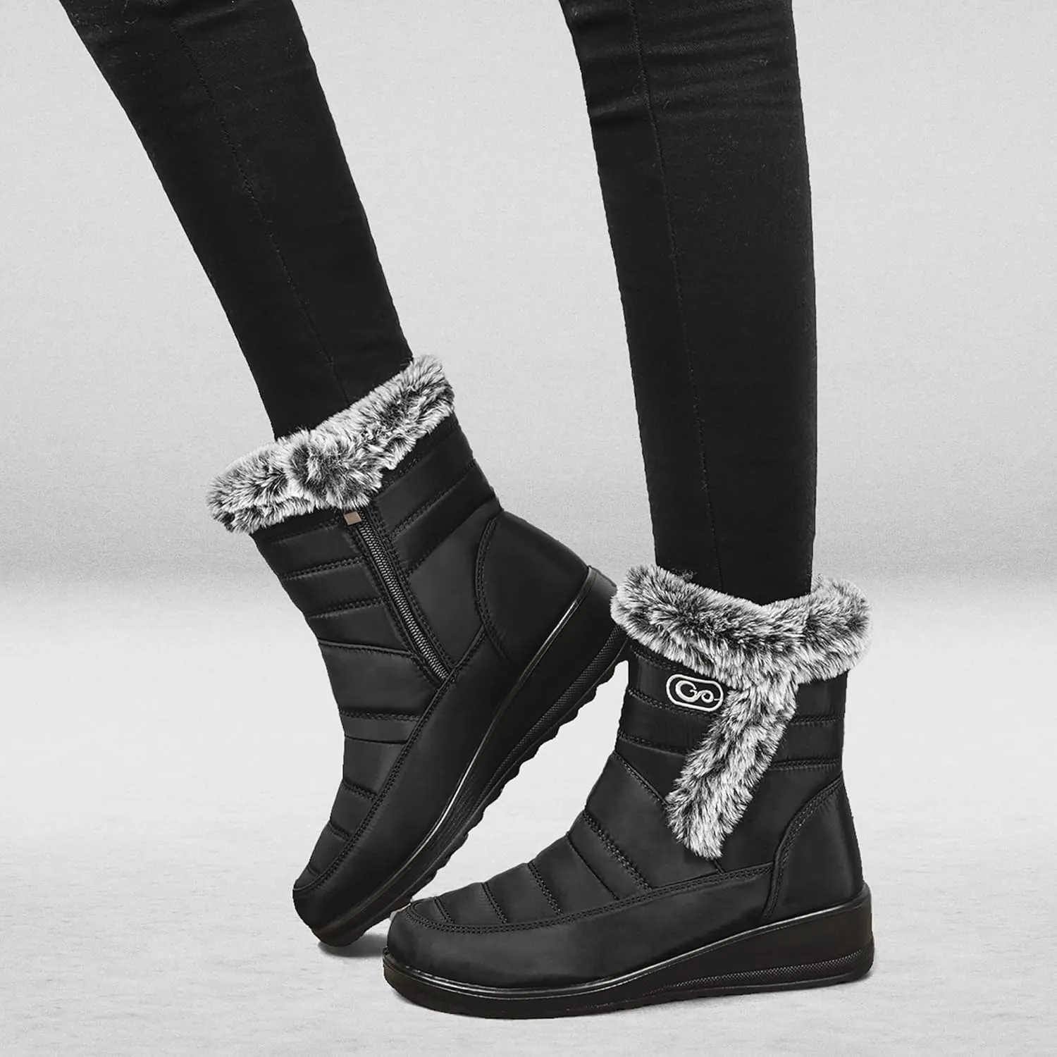 HARENCE Womens Winter Snow Boots: Warm Fur Lined Zipper Ankle Booties Comfortable Outdoor Waterproof Slip on Boots for Women