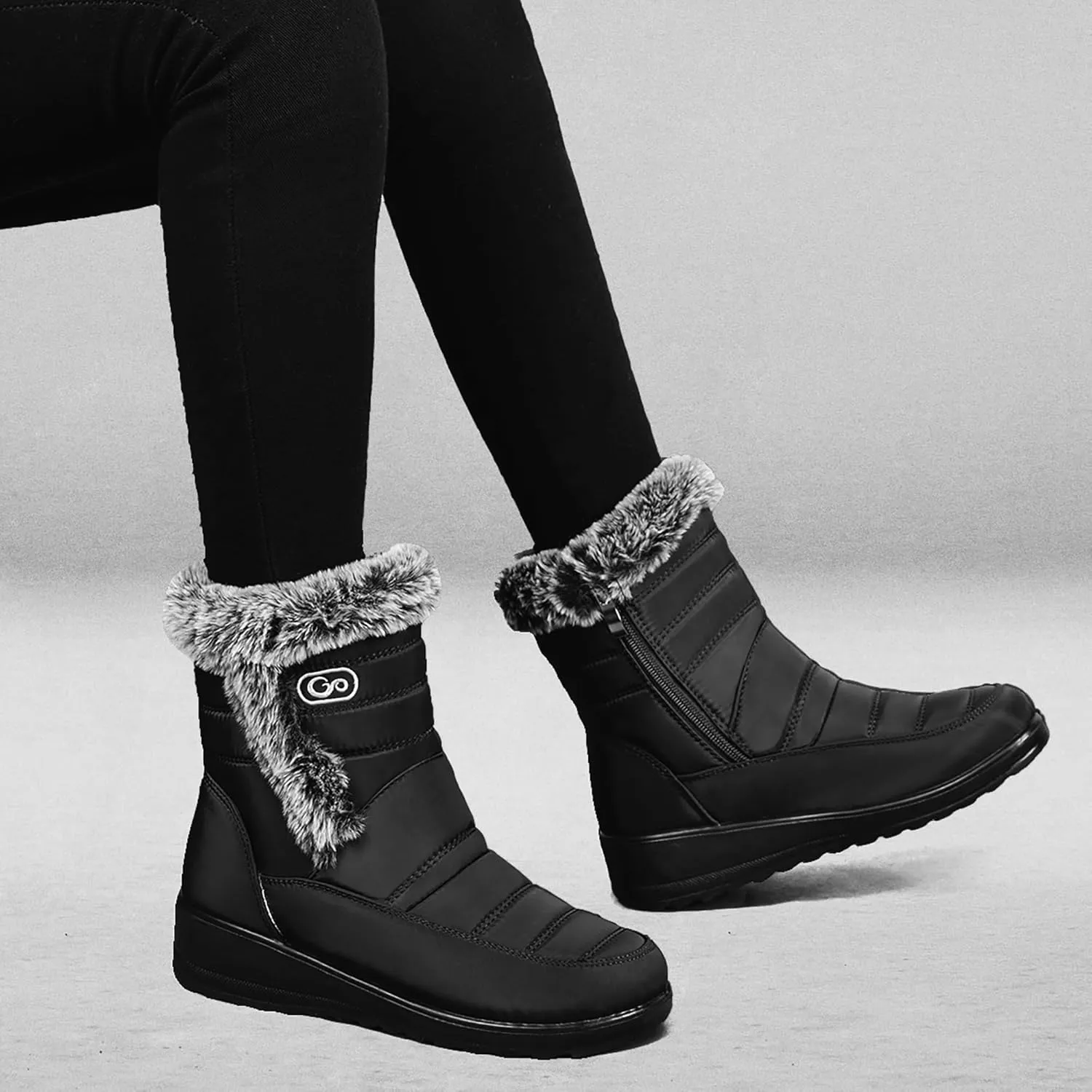 HARENCE Womens Winter Snow Boots: Warm Fur Lined Zipper Ankle Booties Comfortable Outdoor Waterproof Slip on Boots for Women