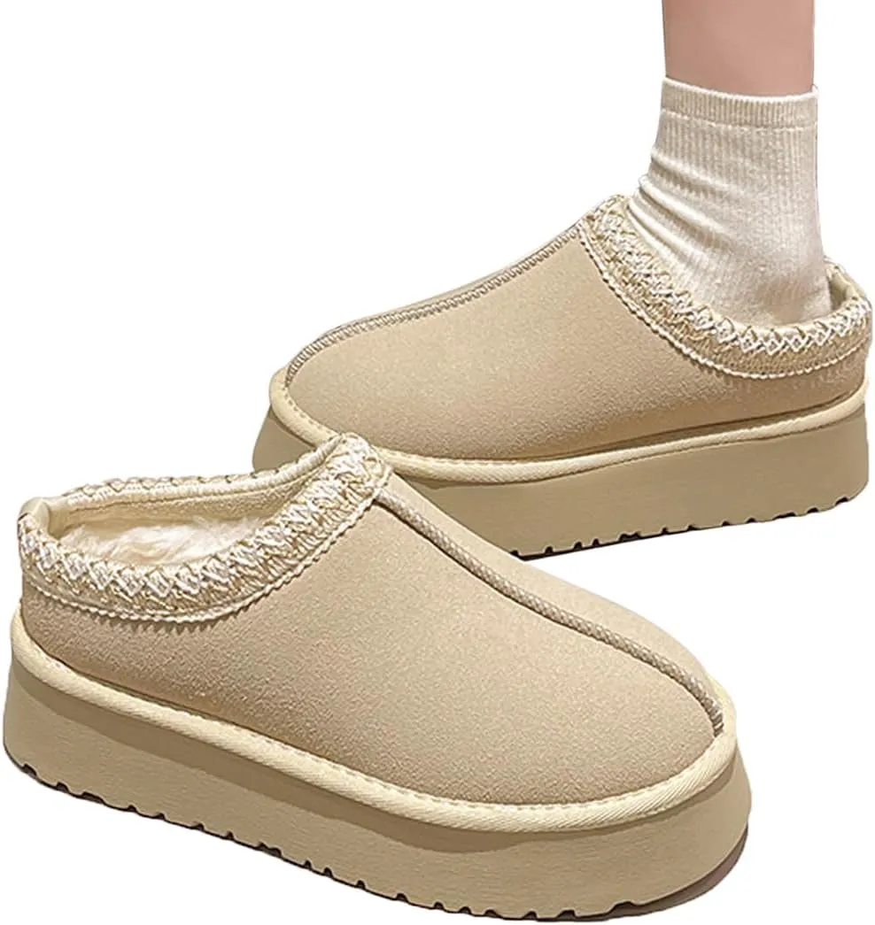 Harssidanzar Slippers For Women,Winter Fleece Lined Boots Anti-Slip Snow Platform Slippers Winter House Shoes Indoor and Outdoor KL507US