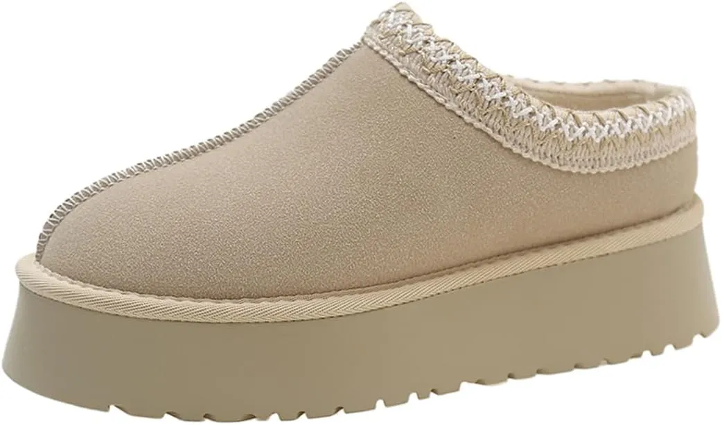 Harssidanzar Slippers For Women,Winter Fleece Lined Boots Anti-Slip Snow Platform Slippers Winter House Shoes Indoor and Outdoor KL507US